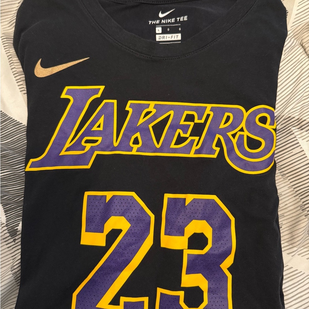 LeBron James Nike Black Lakers Tee with Purple and Gold